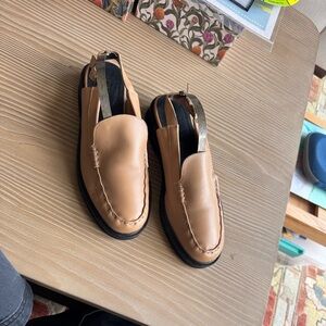 Anthroplogie Silent D Tan Leather Slingback Loafers, size 39/8.5-9